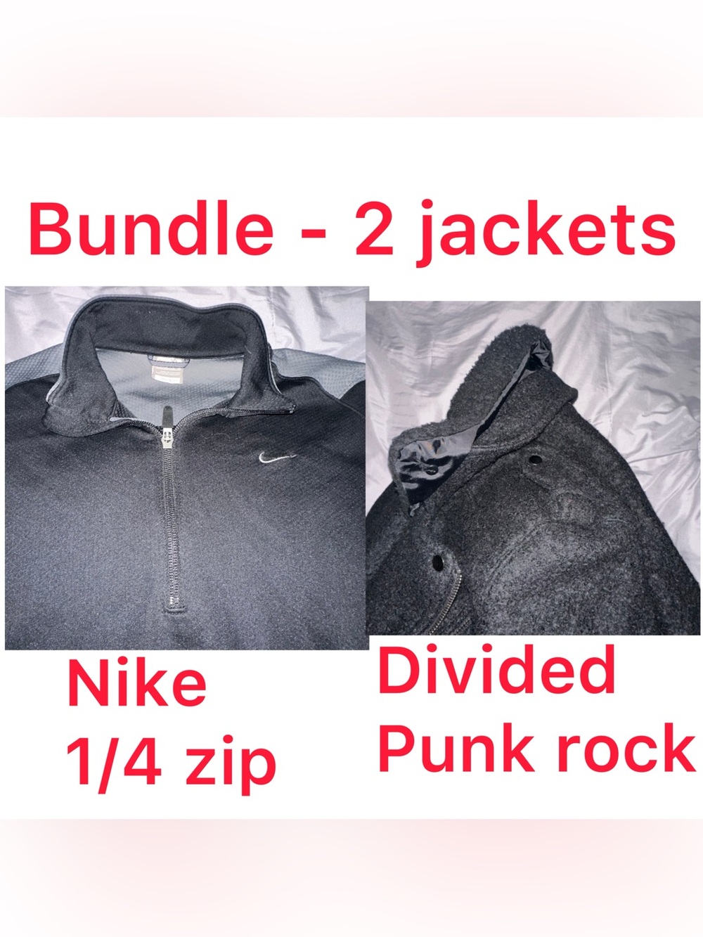 Bundle 2 jackets - Nike 1/4 zip & Wool faux fashion jacket - size men Large